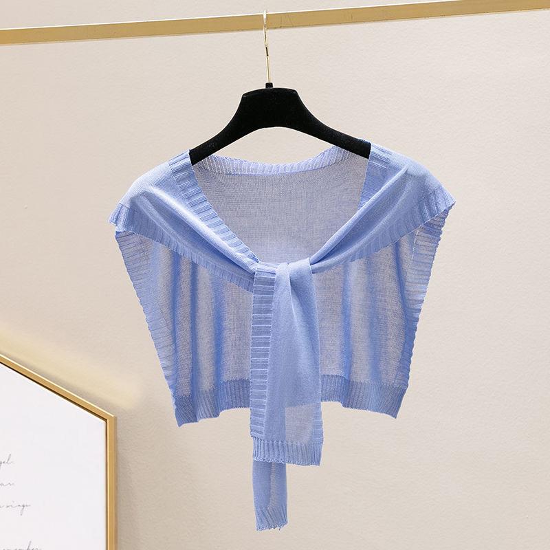 WTEMPO Summer Knitting Little Shawl Women's Thin Solid Color Knotted Neckties