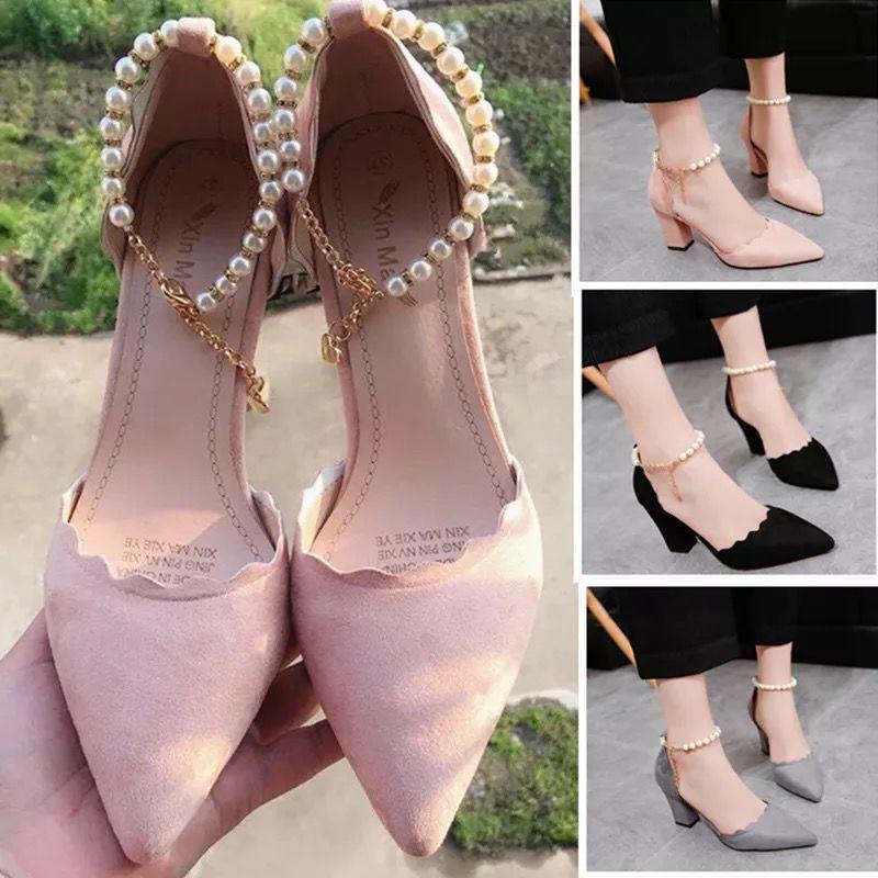 Women Pumps Fashion Women Shoes Spring/autumn Chunky High Heel Pointed Toe Flock Wedding Pumps Shoes