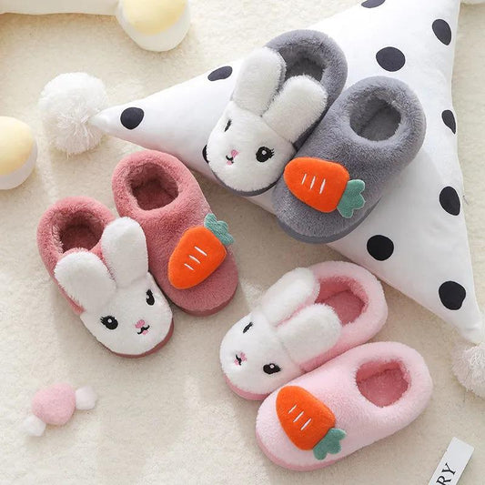 Kids Fur Slides Kids Shoes Autumn Winter Indoor Non-slip Cute Rabbit Cotton Home Slippers Baby Girls Slippers