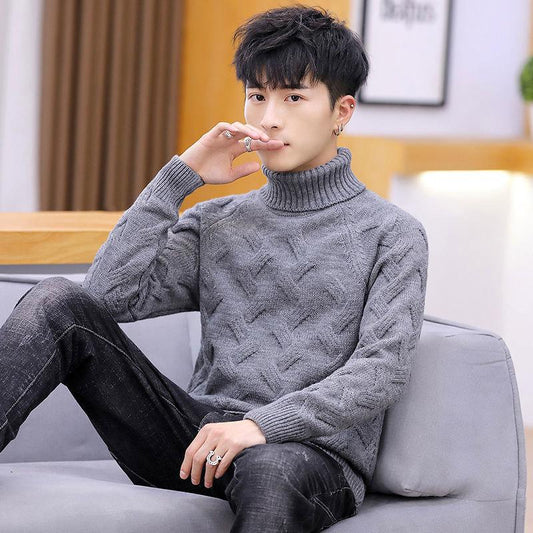 Autumn and Winter Men's Slim Turtleneck Sweater Thickening Trend Youth Sweater