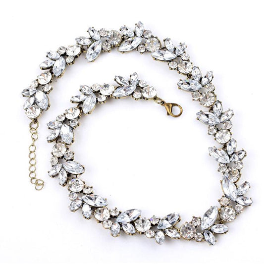 Classic Vintage Zircon Crystal Short Necklace Clavicle Chain Bride Dress Neck Ornament