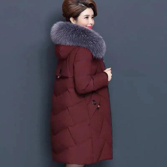 Middle-aged and Elderly Women's Cotton-padded Jacket, Long, Large Size, Loose and Thick Down Padded Jacket, Mother Wear Winter Padded Jacket