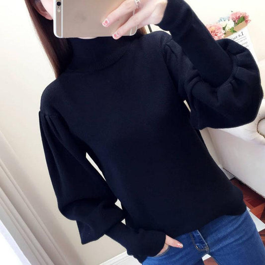 Autumn and Winter Turtleneck Sweater Lantern Sleeve Knit Top Loose Fashion Young Women Sweater