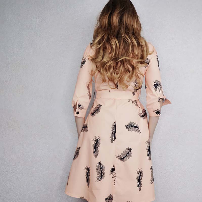 Spring Autumn Retro Print Plus Size Dress Women Slimming Nine-point Sleeve Shirt Dress