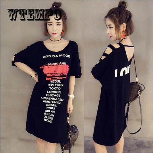 Summer T Shirt Dress Women Vintage Casual Sexy Bodycon Party Wrap Boho Black Dresses Plus Size