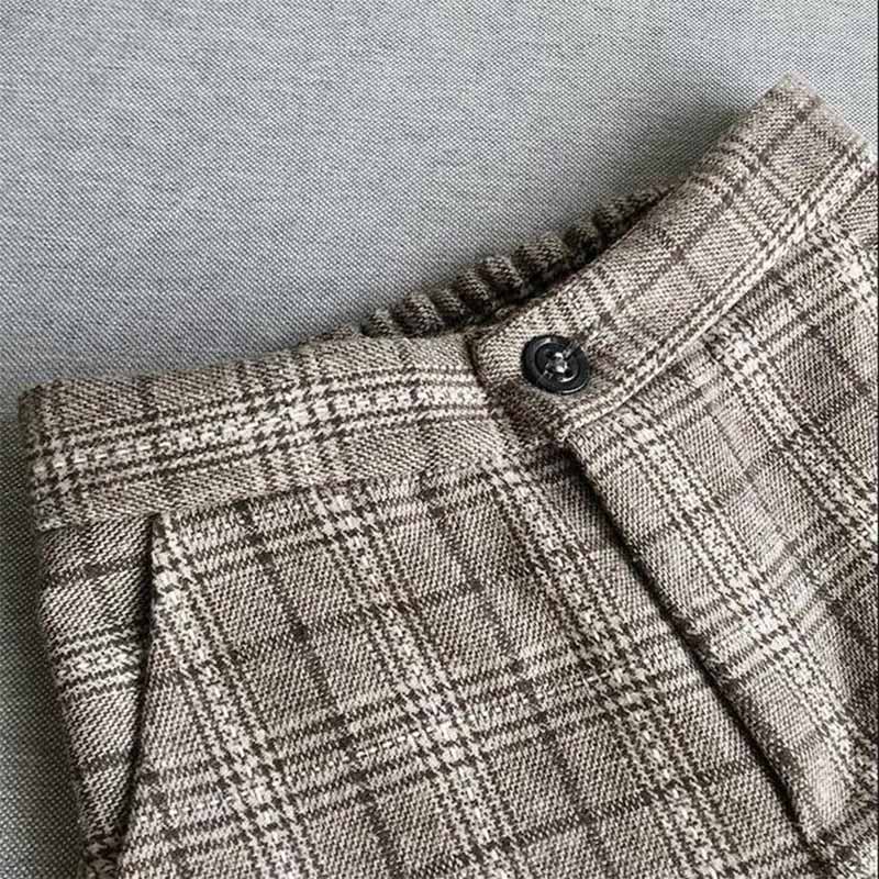 Wide-leg Pants Female Winter Korean Student Woolen Plaid Woolen Casual High-waist Drape and Thin Straight Nine-point Pants