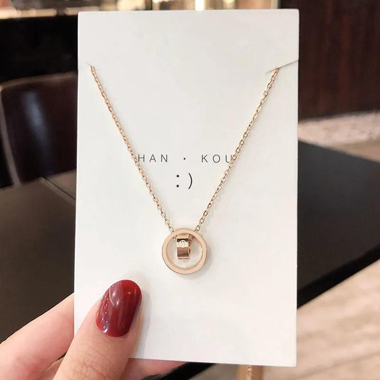 Roman Numerals Necklace Titanium Steel Clavicle Chain Ring Pendant Necklace Chokers for Girls Ersonalized Ornaments Jewelry