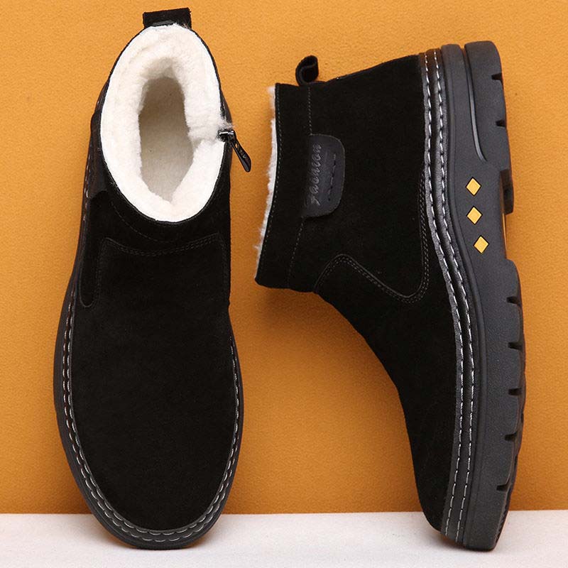 Snow Boots Men's Fur One Non-slip Warmth and Velvet Thick Winter Shoes Leather Wool Men's Cotton Shoes