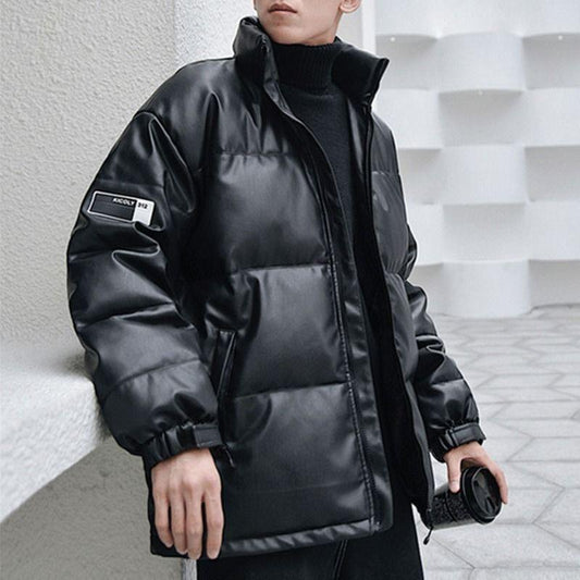 Men's Winter Thick Padded Jacket Bread Suit Clothes Korean Style Trend Loose Student Pu Leather Cotton Jacket Clothes