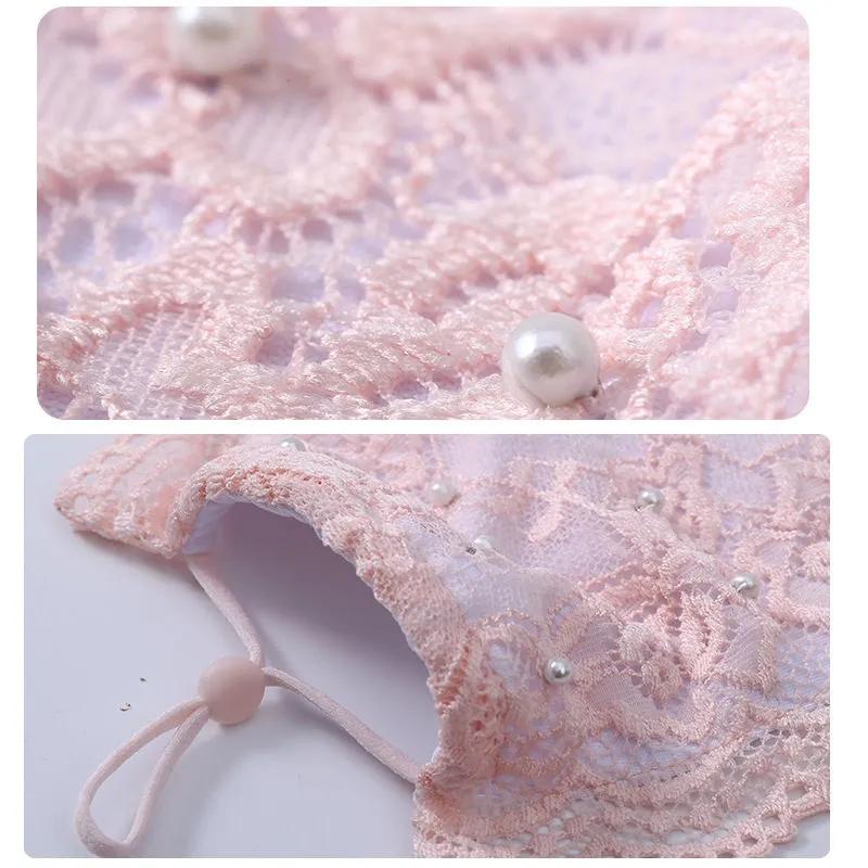 Women's Pearl Lace Masks Dustproof UV-proof Breathable Washable Thin Masks Adjustable Earloop Adult Windproof Facial Nose Face Mouse Masks