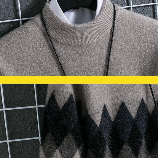 Onnestun Sweater Men Winter Long Sleeve Men's Knitted Pullover Casual Warm Imitation Mink Half High Collar Sweaters Man Tops