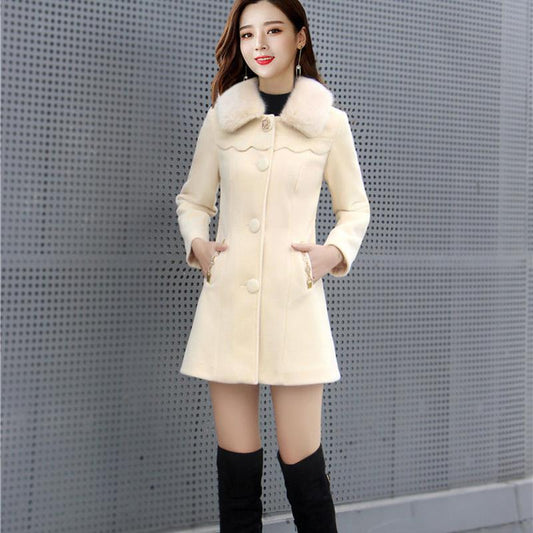 Mid-length Ladies Woolen Coat Winter Temperament Queen Mink-like Thick Warm Elegant Fashion Coat