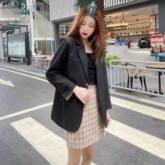 Women's Spring Suit Jacket Korean Version Temperament Loose British Style Suit Top Ins Ladies Blazer Jacket Outwear Black Suit Jacket