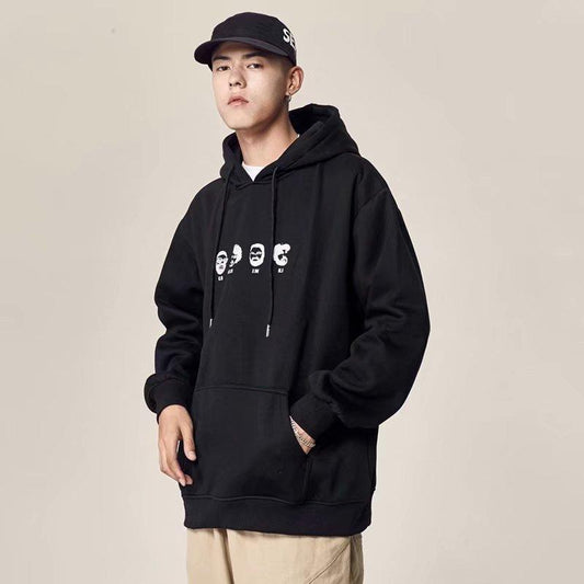 Men's Hooded Sweater Autumn and Winter Japanese Style Easy Tide Card Thickening Lovers Port Wind Korean Version Casual Clothes Pattern