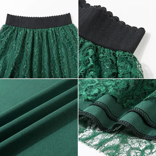 Autumn and Winter Lace Skirt Elastic High Waist Mid-length Skirt Large Size All-match A-line Long Skirt Women