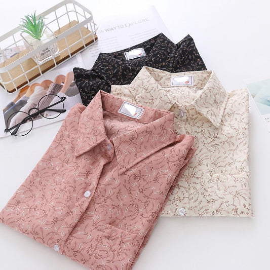 Korean Version of Spring Jacket Long-sleeved Design Sense Niche Chiffon Floral Shirt Women