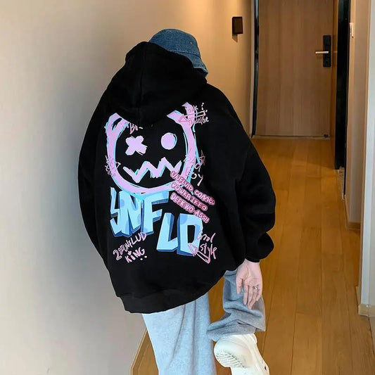 Fleece Sweater Men's Hip-hop Graffiti Shirt Autumn and Winter Warm All-match Loose Hooded Men's Shirt