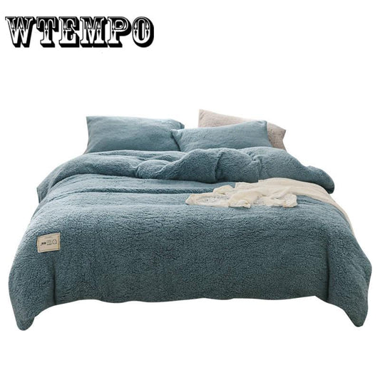 4pcs Warm Bedding Set King Queen Size Bed Sheet Lamb Cashmere Winter Duvet Cover Pillowcase