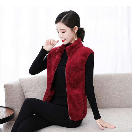 Coral Fleece Warm Outer Wear Women's Vest Double-sided Fleece Vest Stand-up Collar Zipper Sleeveless Jacket Women's Warm Vest
