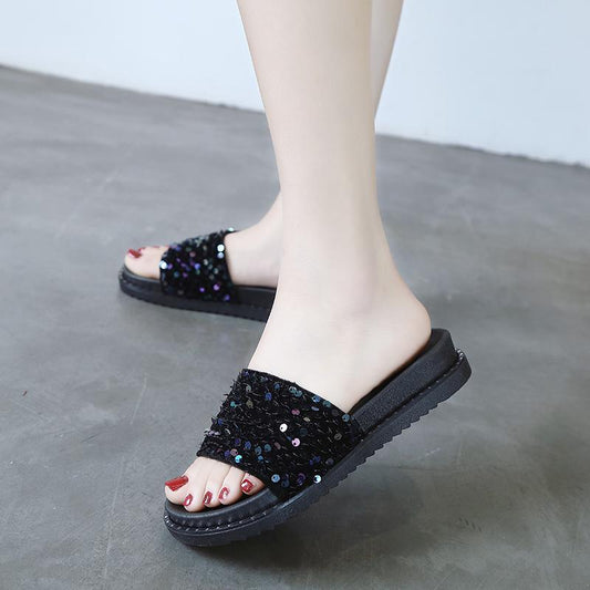 2020 Summer Fashion Sequins Casual Sandals and Slippers Women Wear Flat Bottom Flip Shoes Women Slippers Flip Flops Women