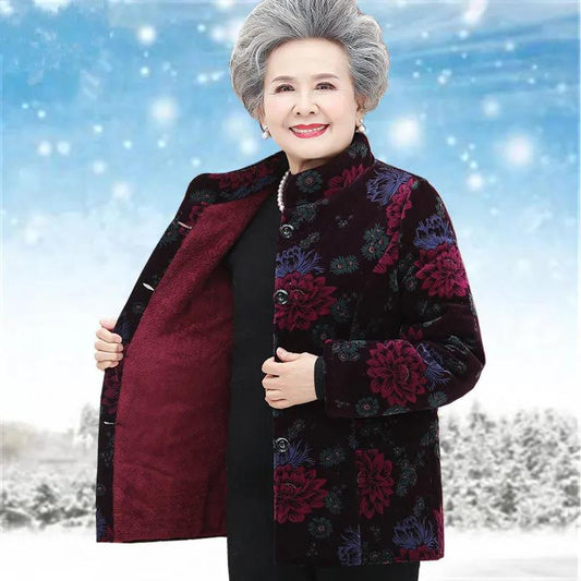 Grandma Clothes Middle-aged and Elderly Winter Clothes Women Plus Velvet Thick Padded Jacket Elderly Clothes Mother Autumn and Winter Coat