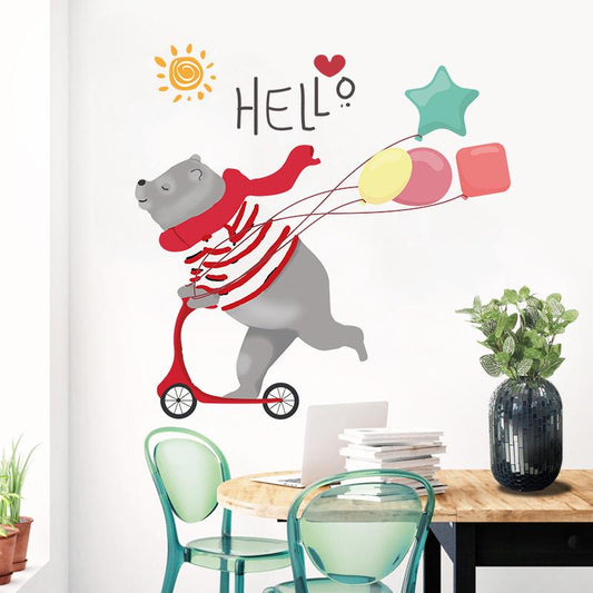 Cartoon skateboard bear children's room kindergarten wall stickers removable PVC wall stickers