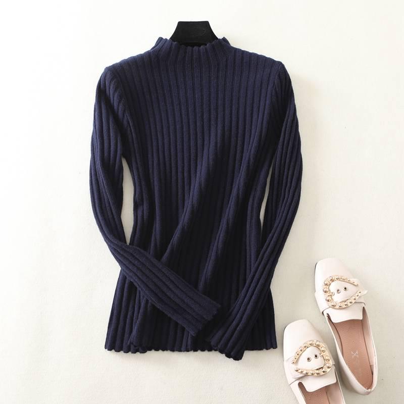 Women's Casual Turtleneck Slim Basic Solid Pullover Sweater Long Sleeve Knitted Elastic Jumper