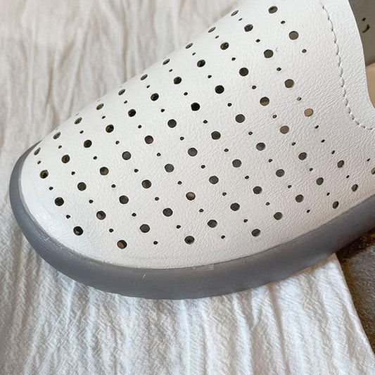 Women's Soft-soled Hole Shoes Hollow Breathable Flat-soled Shoes One-footed Lazy Peas Women's Loafers Comfortable and Breathable