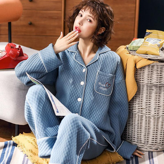 Pajamas Set Laminated Cotton Pajamas Women's Thin Quilted Thickened Large Size Air Cotton Warm Pajamas Home Service Suits Are Soft and Warm