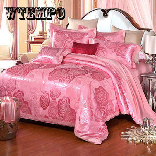 Luxury Satin Jacquard Queen King Bedding Set Bed cover Cotton Bedsheet Duvet Cover Bed set