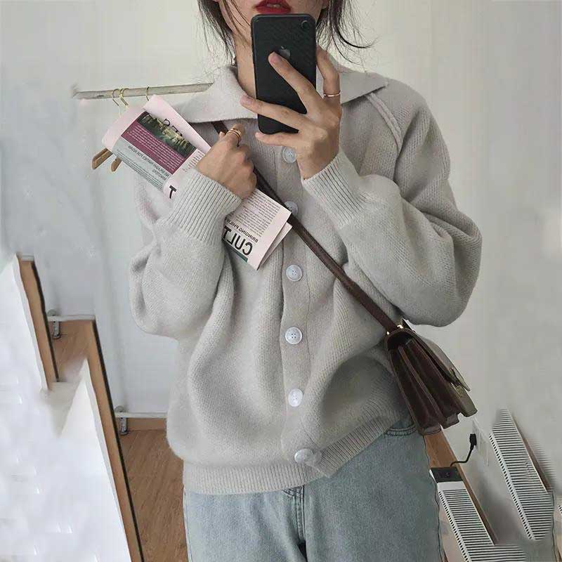 Sweater Cardigan Coat Women's Knitted Sweater Lazy Style Autumn and Winter Style Red Design Outer Wear