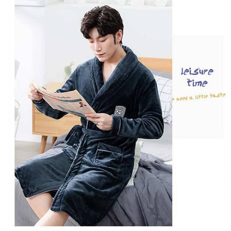 Suit Collar Men Home Clothes Winter Warm Pajamas Quick-drying Bathrobe Robe Coat Long