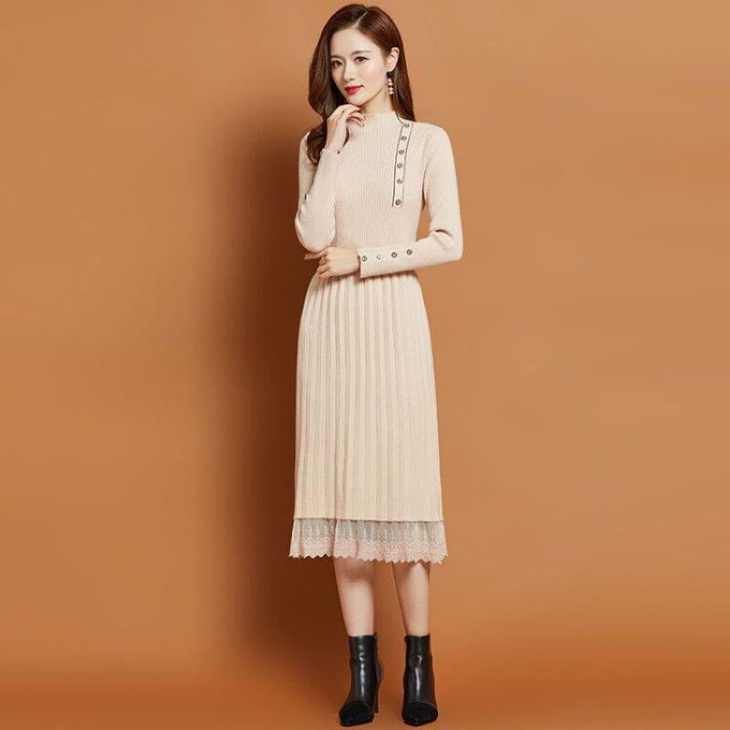 Long knit shirt over the waist waist long sleeve round neck sweater bottom skirt women's clothing