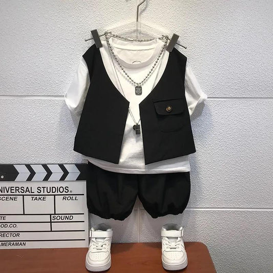 Childrens Suits Baby Suit 3Pcs Set Kids Baby Boys Business Suit Solid Shirt+Vast+Pants Set for Boys for Formal Party