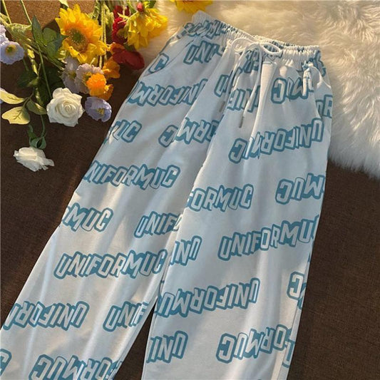 European and American High Street Fashion Brand Letters Full Print Trousers Pants Female Summer Cool Girl Personality Hip Hop High Waist