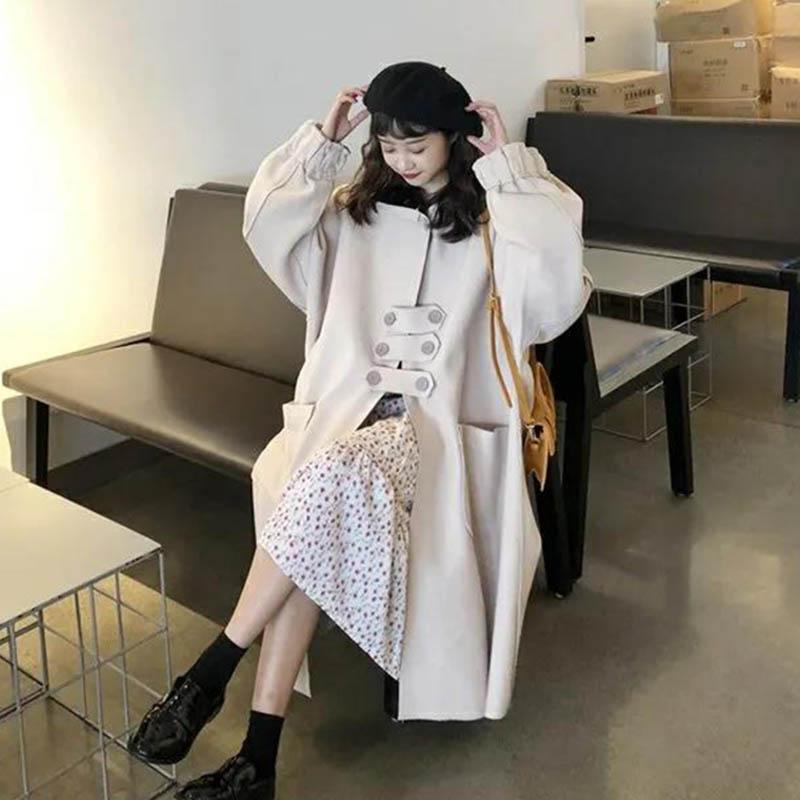 Women's Autumn Over-the-knee Coat Female Students' Long Woolen Coat Is Loose and Thin