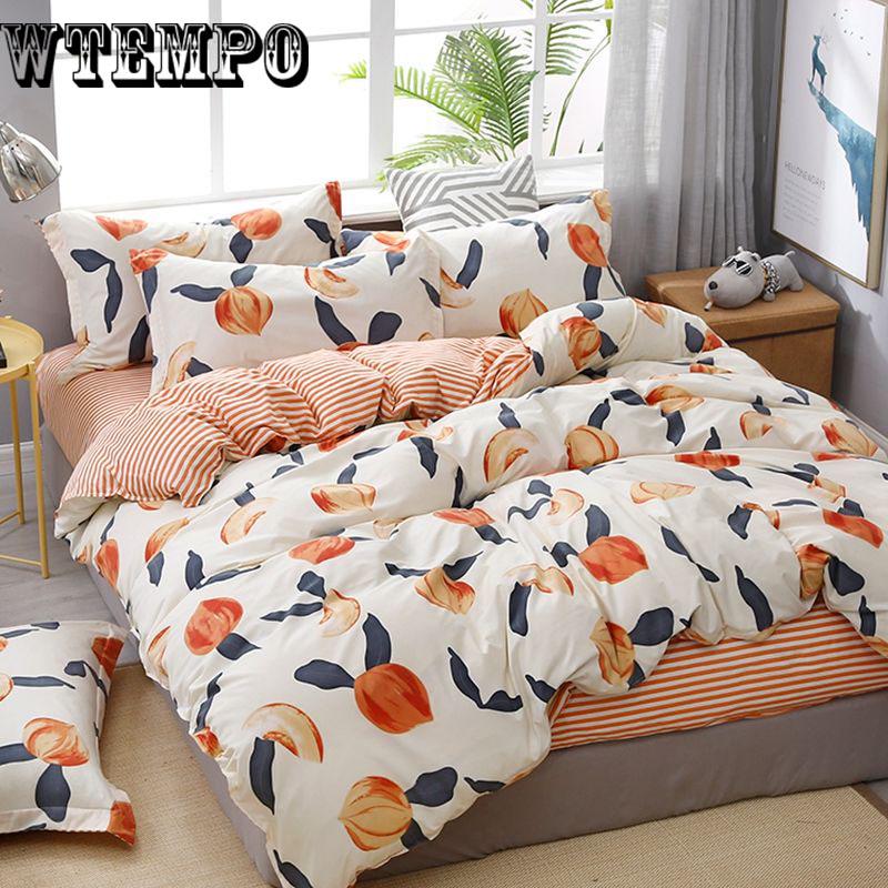Bedding Set Nordic Cotton Duvet Cover Pillowcases Flat Fitted Bedsheet Twin Queen King Size