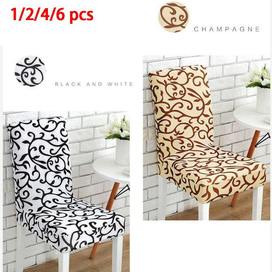 1/2/4/6Pcs Printed Kitchen Chair Covers Spandex Elastic Stretch Dining Chiar Cover Anti-dirty Decoration Chair