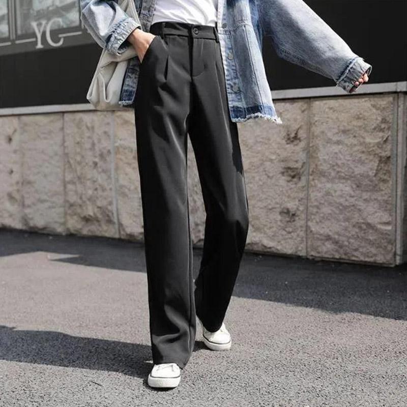 Fleece Suit Straight-leg Pants Female Drape Autumn and Winter Student Black High-waisted Thin Wide-leg Mopping Casual Pants