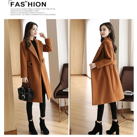 Mid-length Woolen Coat Winter Fashion Temperament Woolen Coat Warm All-match Woolen Coat