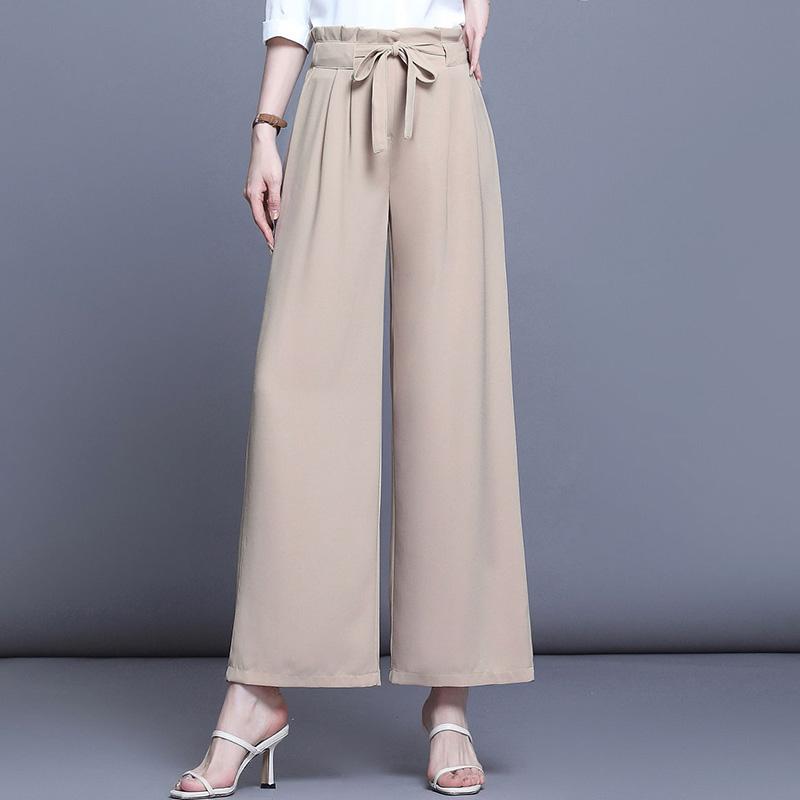 WTEMPO Bowknot Pants Women Loose High Waist Wide Leg Summer Straight Trousers Casual Cool Comfortable Office Home Go Out Party