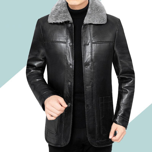 Men's Fur and Velvet Thick Coat Middle-aged Men's Winter Dad Outfit