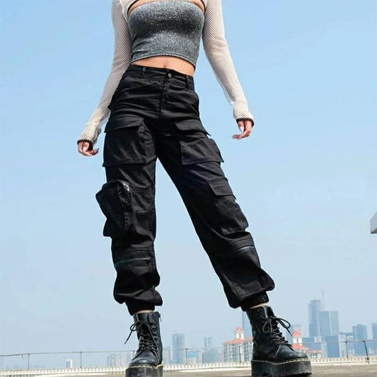 Baggy Womens Cargo Pants, Goth Trousers, Combat Pants, Gothic Clothing, Hip Hop High Waist Pocket Hip Hop Pants