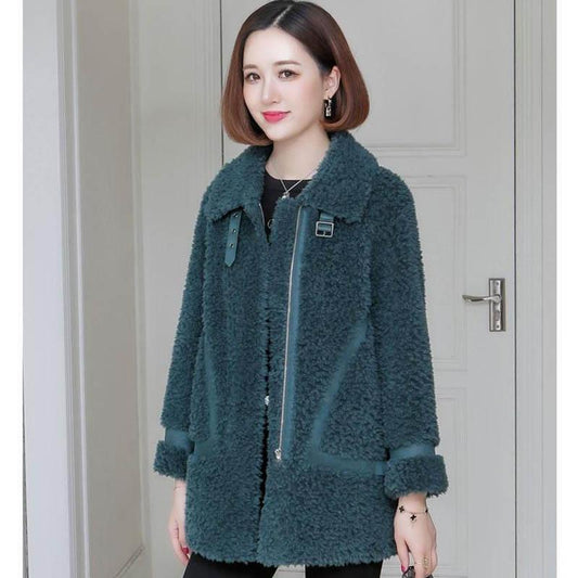 Sheep Shearing Jacket Women's Winter Loose and Wild Mid-length Lamb Fur Coat