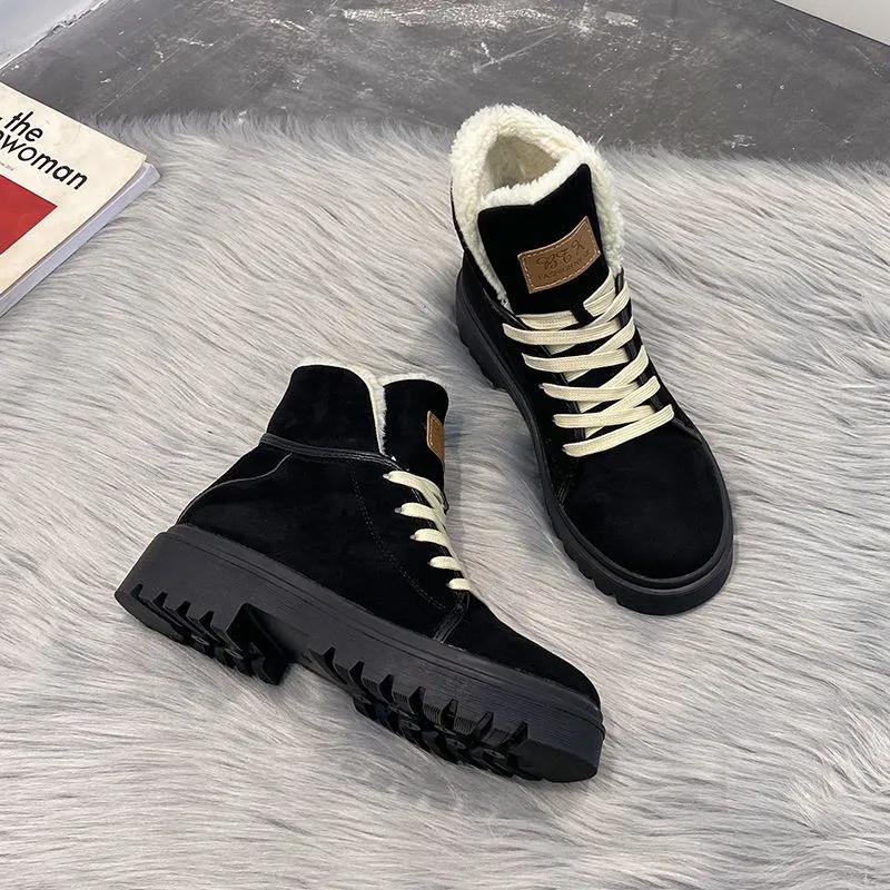 Snow Boots Women Thick-soled Thick Boots Plus Velvet Cotton Shoes Korean Flat Non-slip Short Boots Winter