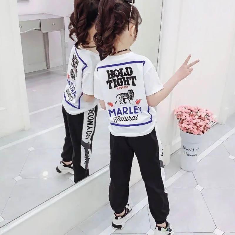 Cartoon Letter Printing Children's Suit Girls Summer Short-sleeved Trousers Sports Leisure Loose and Comfortable Breathable Children's Two-piece Set