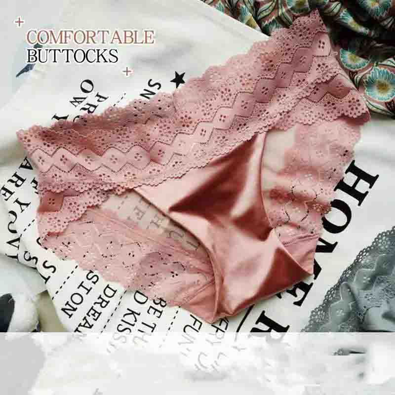 Satin Women's Panties Retro Hollow Transparent Lace Seamless Waist Bag Hip Briefs