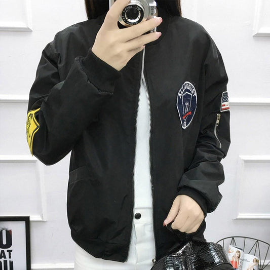 Women Casual Fashion Baseball Jacket Long Sleeve O-Neck Jacket