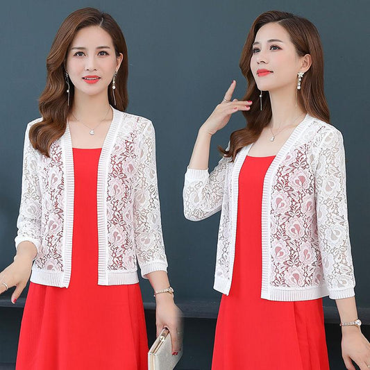 Lace Shawl Short Thin Coat Ladies with Sling Skirt Cardigan Oversized Sun Protection Clothes Air Conditioning Shirt