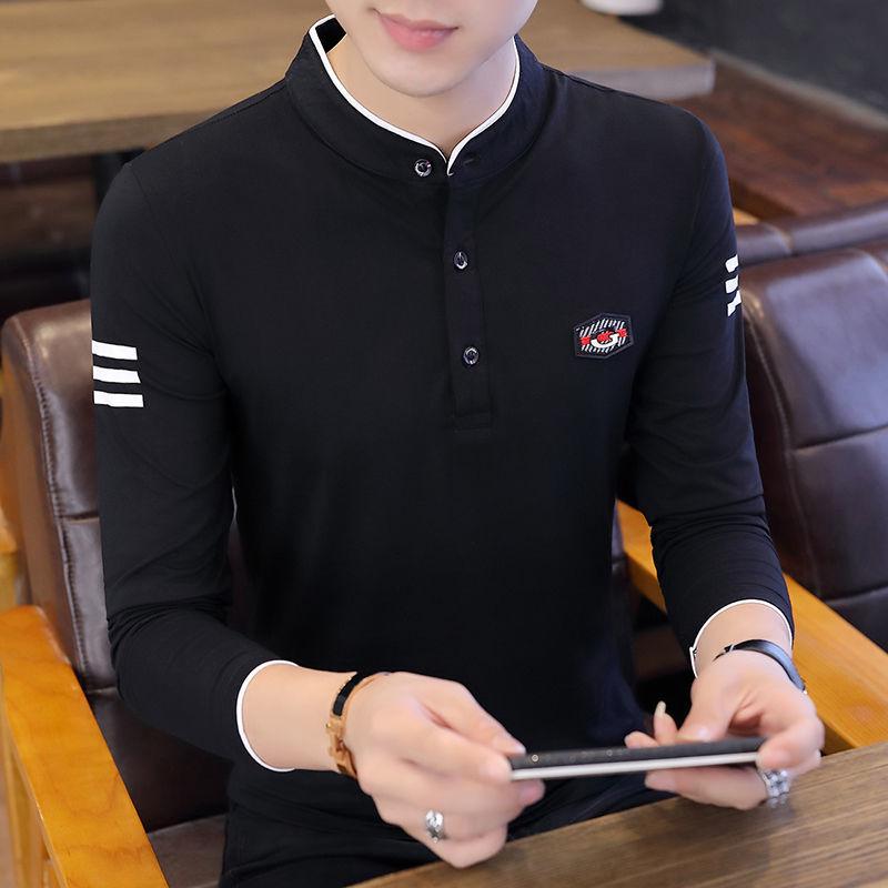 Spring and Autumn New Men's Long-sleeved T-shirt Slim Lapel POLO Shirt Youth Trend Bottoming Shirt